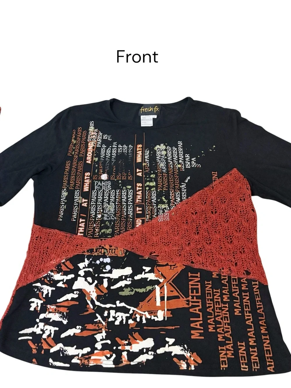 fresh fx Black Rust Artsy Collage Patch work Gothic Y2K Long Sleeve Top Sz L - Picture 5 of 7